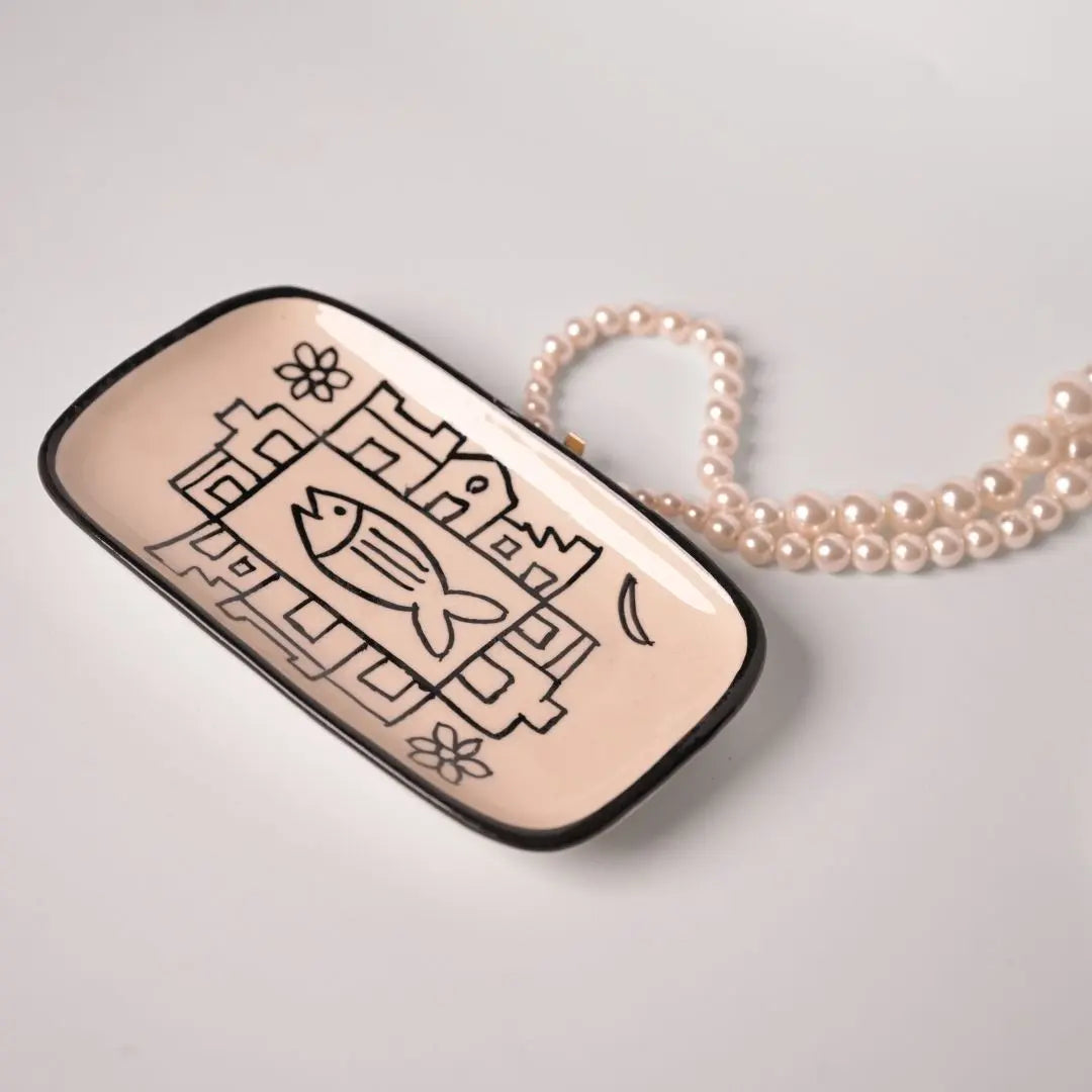 Handmade Stoneware Trinket Dish – Hand-Painted Fish Motif | Jewelry Holder | Boho Ceramic Vanity Tray The confetti tree