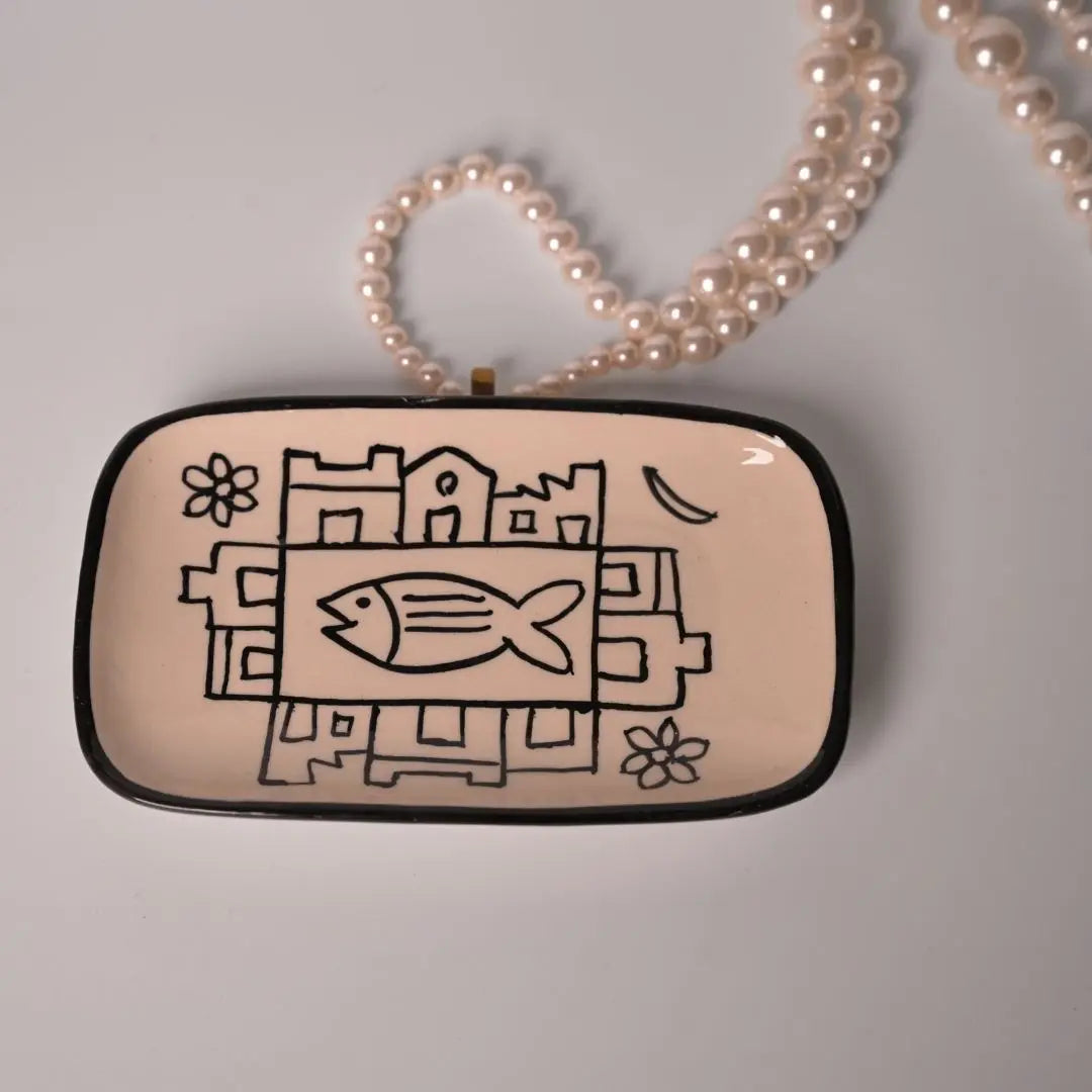 Handmade Stoneware Trinket Dish – Hand-Painted Fish Motif | Jewelry Holder | Boho Ceramic Vanity Tray The confetti tree