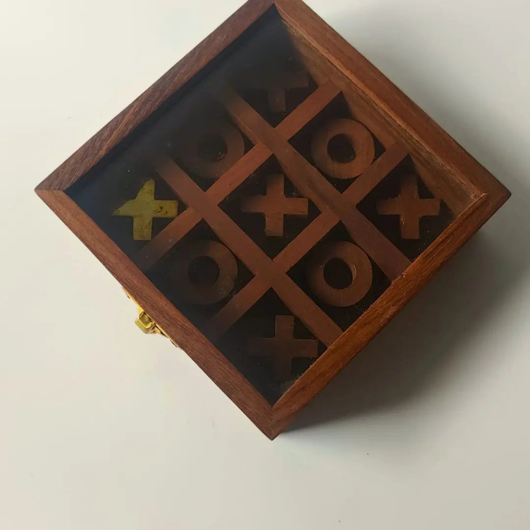 Heritage Tic Tac Toe Wooden Game Box with Brass & Wood Playing Pieces The confetti tree