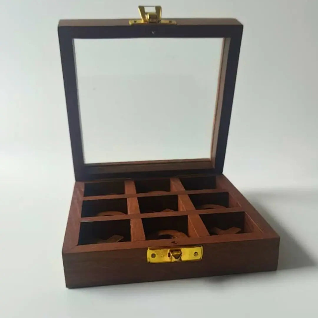 Heritage Tic Tac Toe Wooden Game Box with Brass & Wood Playing Pieces The confetti tree