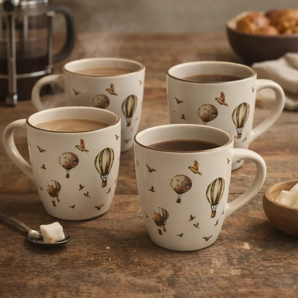 Hot Air Balloon Ceramic Coffee Mug Set – Vintage Printed Tea Cups (Set of 4) The confetti tree