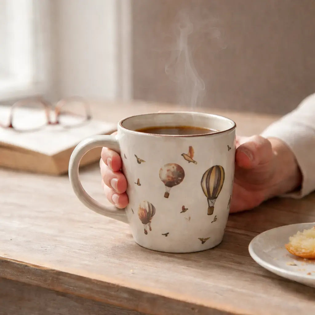 Hot Air Balloon Ceramic Coffee Mug | Handcrafted Stoneware Tea & Coffee Cup The confetti tree