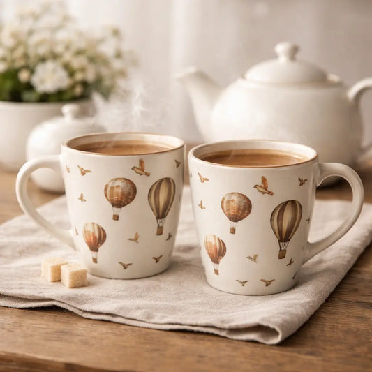 Hot Air Balloon Ceramic Mug Set – Whimsical Vintage Tea & Coffee Cups (Set of 2) The confetti tree