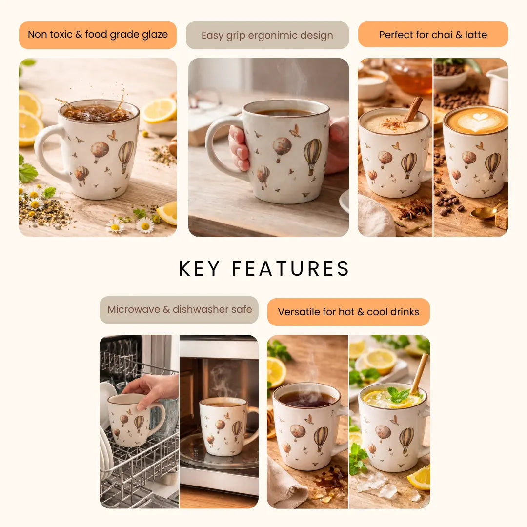Hot Air Balloon Ceramic Mug Set – Whimsical Vintage Tea & Coffee Cups (Set of 2) The confetti tree