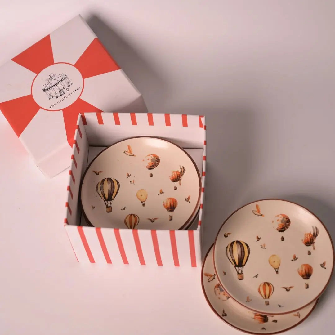 Hot Air Balloon Ceramic Tea Plates Gift Set (Set of 4) – Premium Gifting Box | Dessert Plates The confetti tree