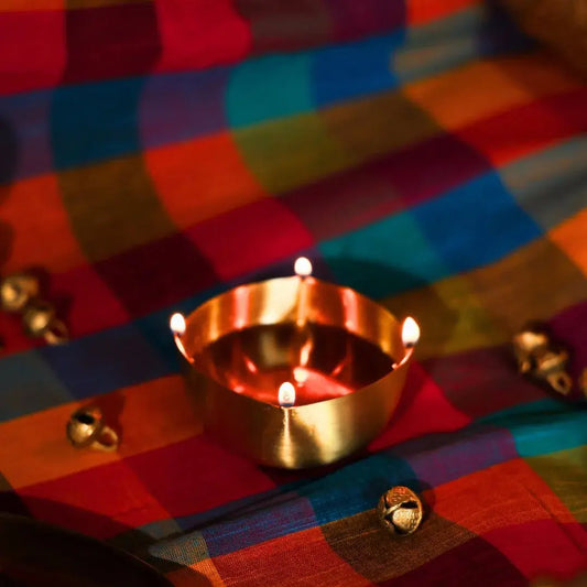 Limited Edition Brass Charmukh Diya Set | Handcrafted Four-Wick Brass Oil Lamps | Luxury Puja Diya | Pre-Order The confetti tree
