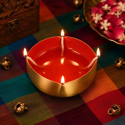 Limited Edition Brass Charmukh Diya Set | Handcrafted Four-Wick Brass Oil Lamps | Luxury Puja Diya | Pre-Order The confetti tree