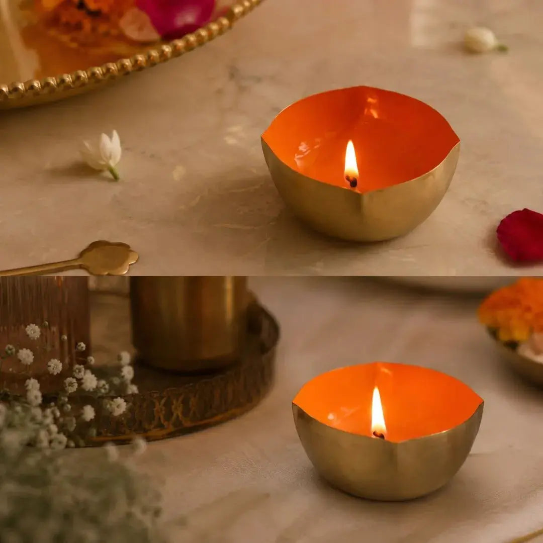 Limited Edition Brass Charmukh Diya Set | Handcrafted Four-Wick Brass Oil Lamps | Luxury Puja Diya | Pre-Order The confetti tree