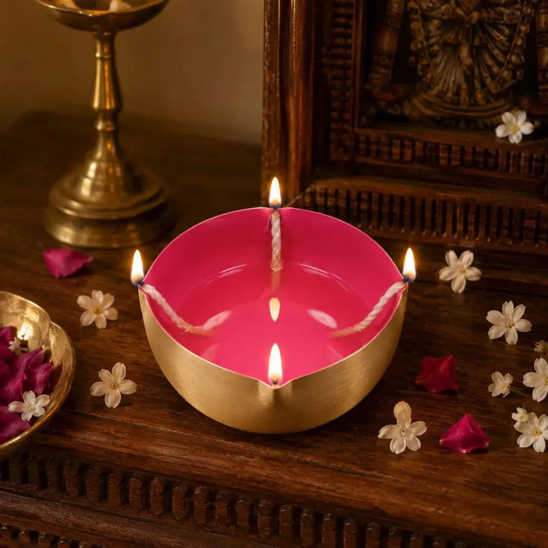 Limited Edition Brass Charmukh Diya Set | Handcrafted Four-Wick Brass Oil Lamps | Luxury Puja Diya | Pre-Order The confetti tree