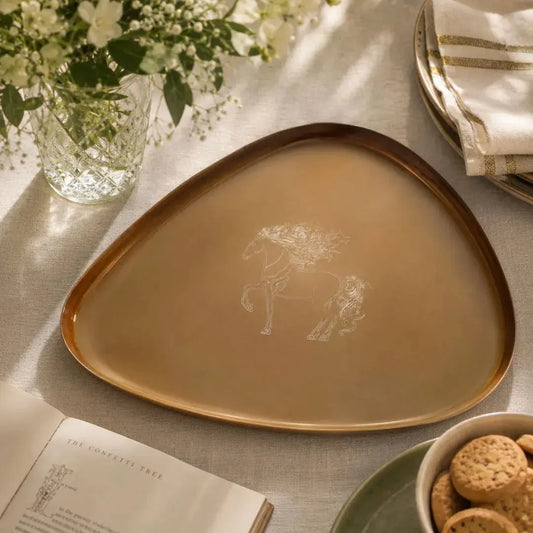 Limited Edition Brass Serving Platter (8 x 10 Inch) with Laser Horse Engraving | Premium Decorative Brass Tray | Luxury Tableware | Pre-Order The confetti tree