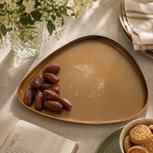 Limited Edition Brass Serving Platter (8 x 10 Inch) with Laser Horse Engraving | Premium Decorative Brass Tray | Luxury Tableware | Pre-Order The confetti tree