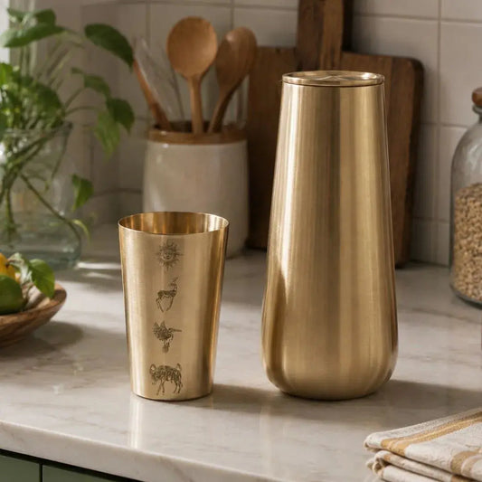 Limited Edition Hand-Painted Brass Drinking Glass with Ginger Flower Design | Luxury Brass Tumbler | Artisanal Brass Drinkware | Pre-Order The confetti tree