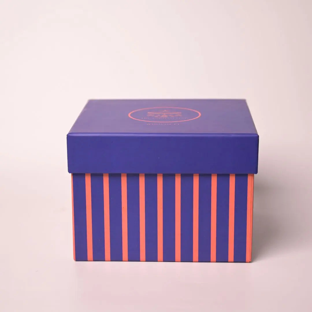 Luxury Blue Striped Rigid Gift Box With Lid – Premium Designer Gifting Box for Hampers & Special Occasions The confetti tree
