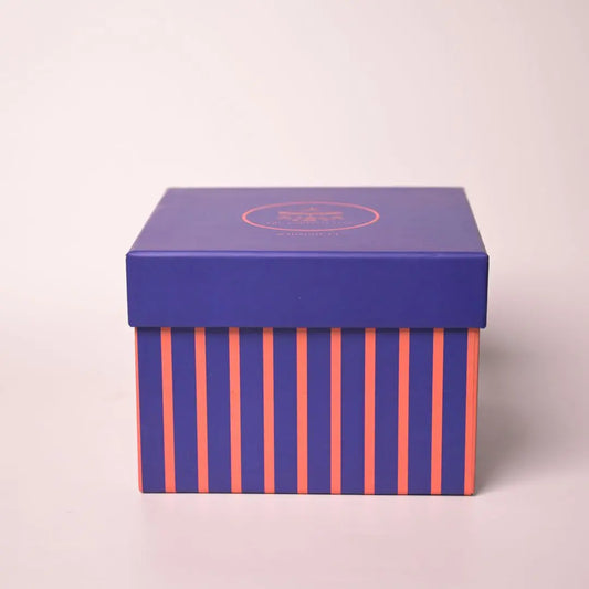 Luxury Blue Striped Rigid Gift Box With Lid – Premium Designer Gifting Box for Hampers & Special Occasions The confetti tree
