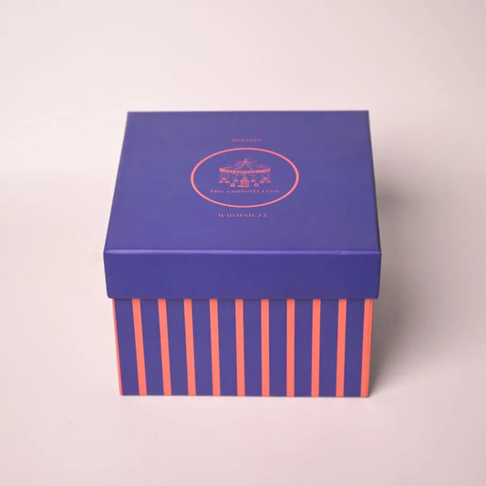 Luxury Blue Striped Rigid Gift Box With Lid – Premium Designer Gifting Box for Hampers & Special Occasions The confetti tree