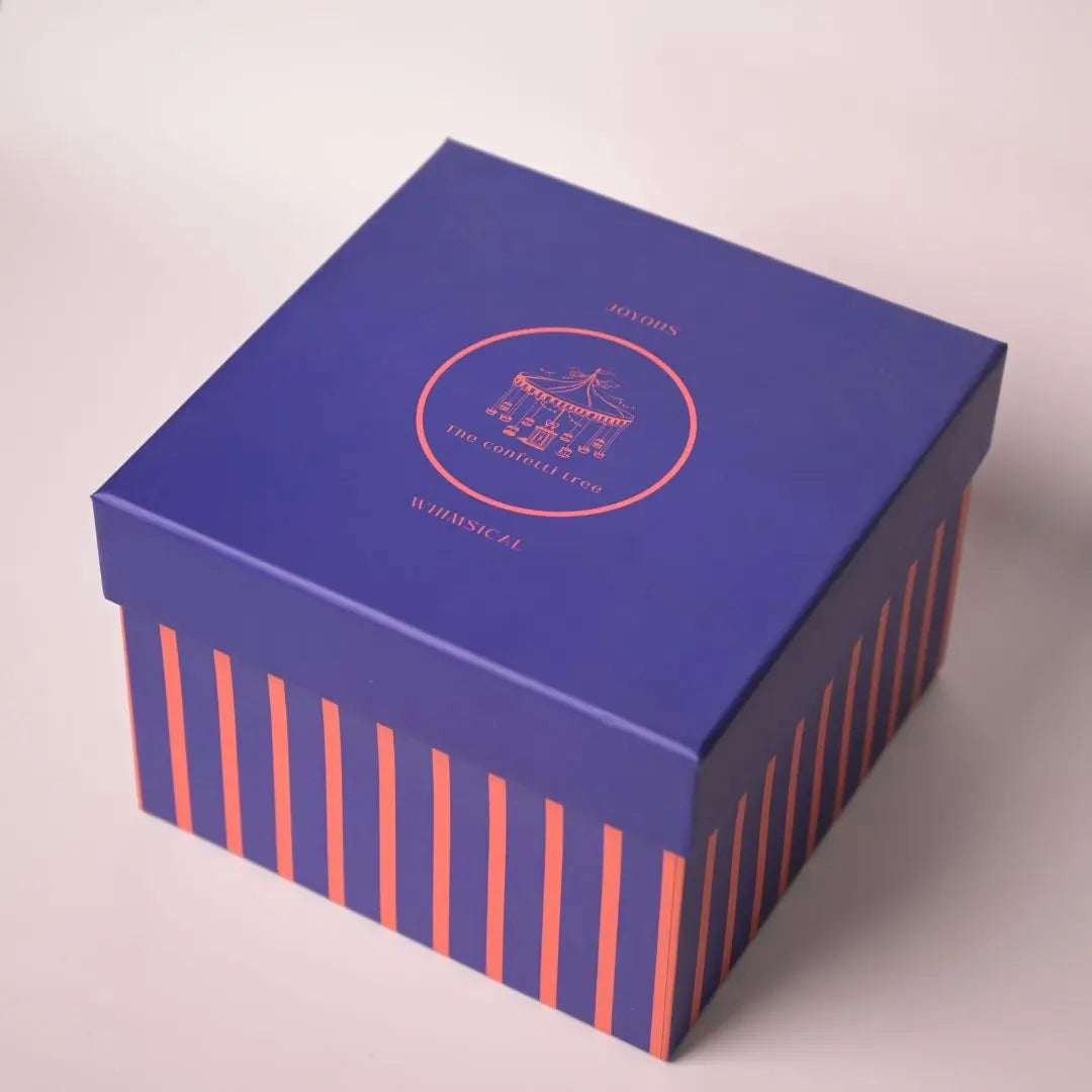 Luxury Blue Striped Rigid Gift Box With Lid – Premium Designer Gifting Box for Hampers & Special Occasions The confetti tree