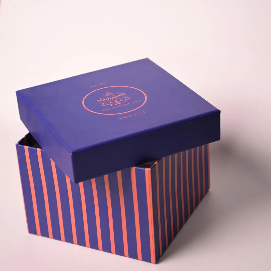 Luxury Blue Striped Rigid Gift Box With Lid – Premium Designer Gifting Box for Hampers & Special Occasions The confetti tree