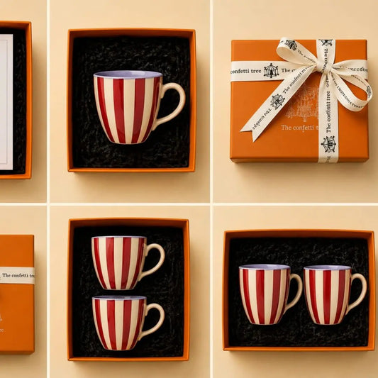 Luxury Stoneware Coffee Mug Gift Box with Personalized Card & Canvas Ribbon Wrap | Handmade Corporate, Wedding & Festive Gift Hamper The confetti tree