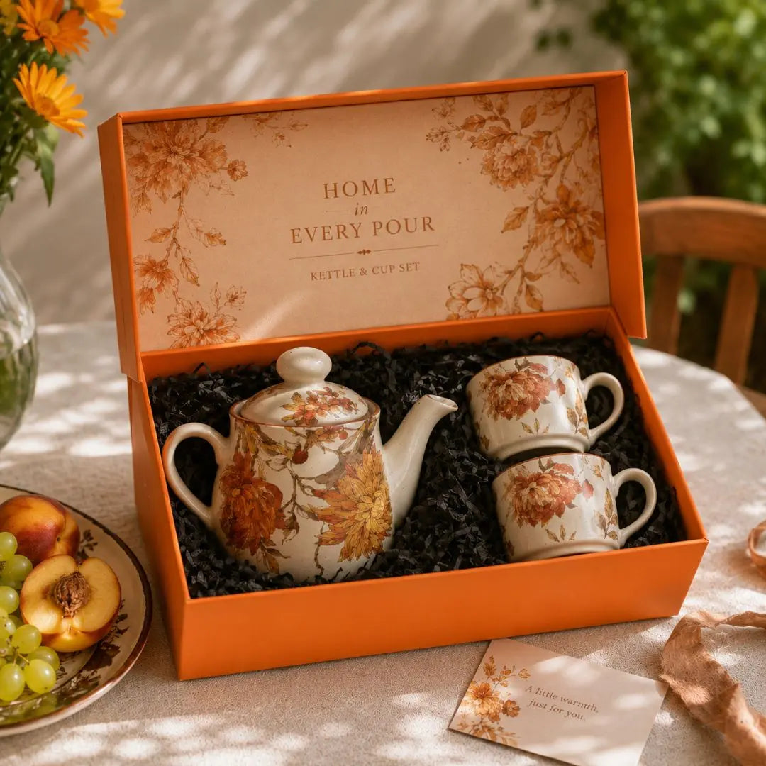 Luxury Stoneware Teapot & Cup Gift Set | Handmade Tea Kettle with Two Cups in Premium Gift Box for Housewarming, Weddings & Corporate Gifting The confetti tree