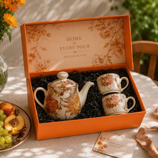 Luxury Stoneware Teapot & Cup Gift Set | Handmade Tea Kettle with Two Cups in Premium Gift Box for Housewarming, Weddings & Corporate Gifting The confetti tree
