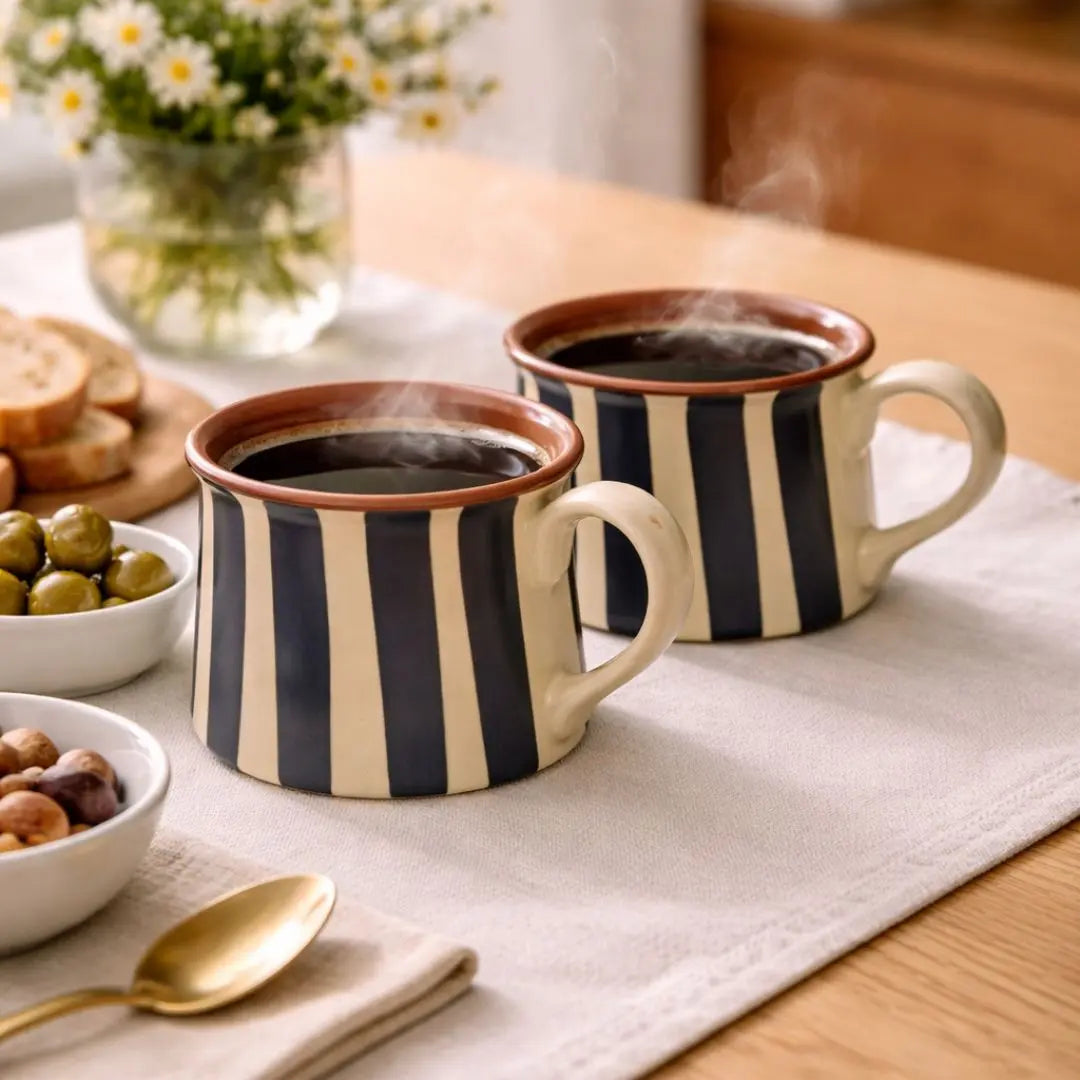 Midnight Stripe Terracotta Coffee Mug – Handcrafted Ceramic Cup for Everyday Luxe The confetti tree
