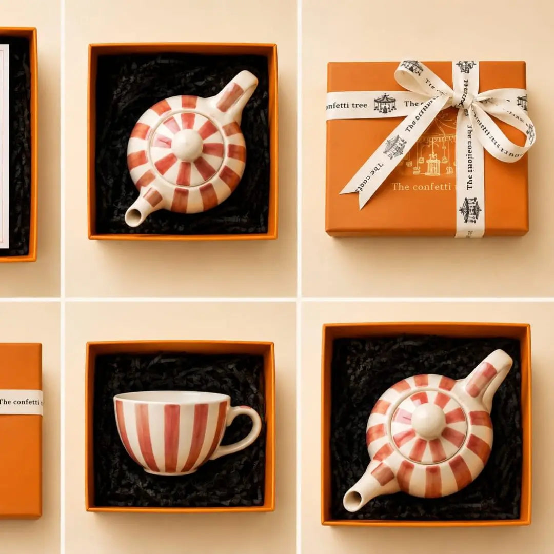 Personalized Stoneware Tea-for-One Gift Box with Teapot, Cup & Custom Message Card | Luxury Handmade Tea Lover Gift for Corporate & Wedding Gifting The confetti tree