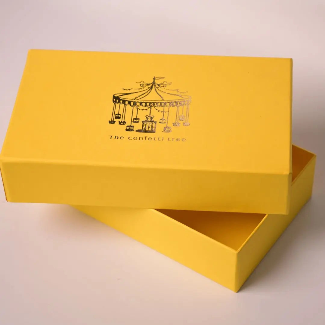 Premium Yellow Rigid Gift Box With Lid – Luxury Hampers & Festive Gifting Packaging The confetti tree