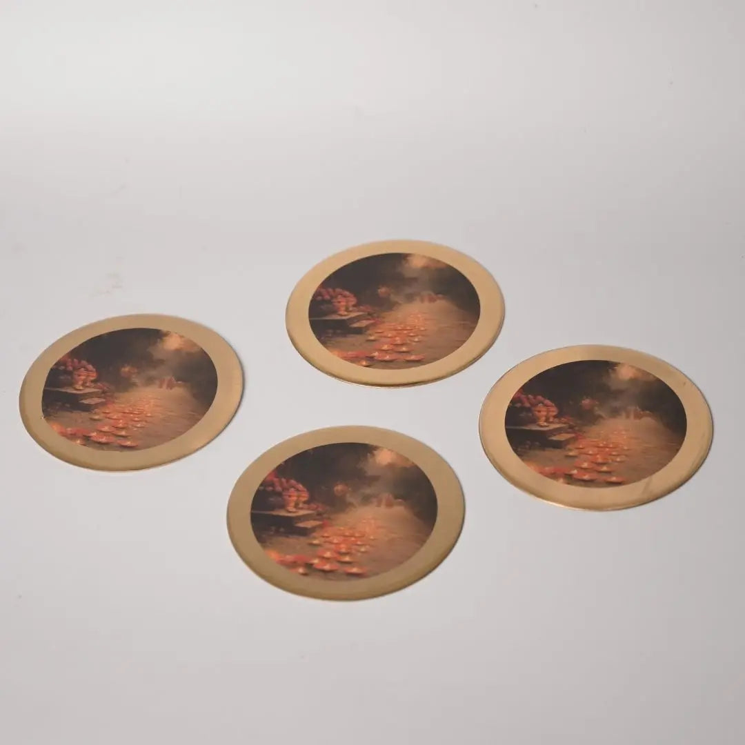 Pure Brass Coasters – Coastal Reverie Art Print (Set of 4) | Luxury Drink Coasters for Home, Bar & Table Décor The confetti tree
