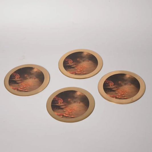 Pure Brass Coasters – Coastal Reverie Art Print (Set of 4) | Luxury Drink Coasters for Home, Bar & Table Décor The confetti tree