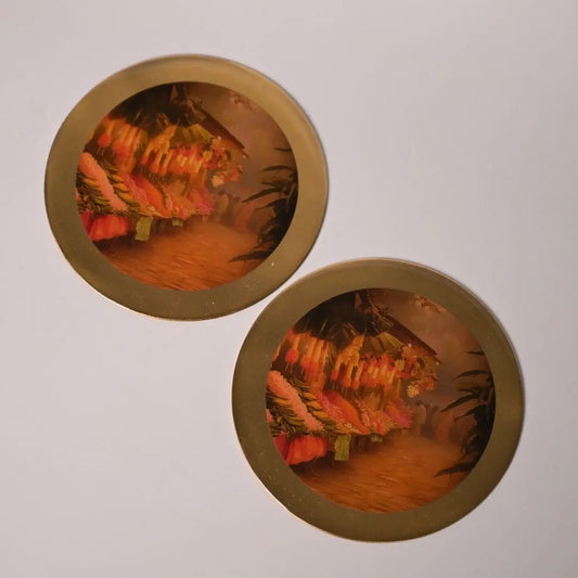 Pure Brass Coasters – Coastal Reverie Flower Market Art Print (Set of 4) | Luxury Table Coasters for Home, Dining & Gifting The confetti tree