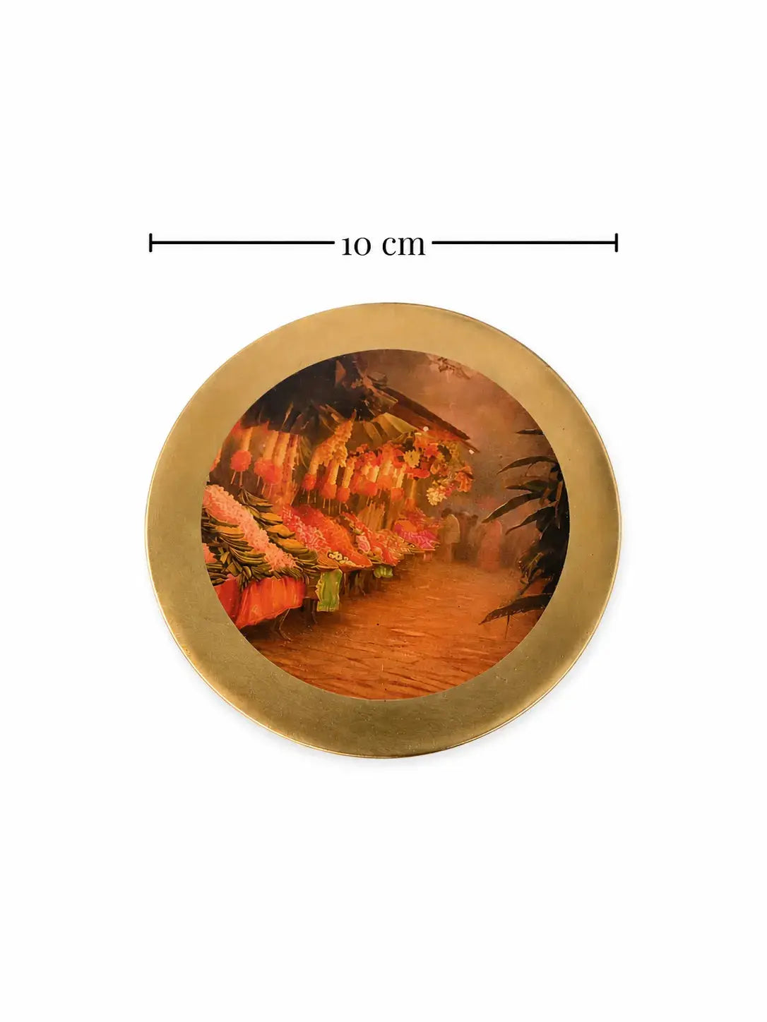 Pure Brass Coasters – Coastal Reverie Flower Market Art Print (Set of 4) | Luxury Table Coasters for Home, Dining & Gifting The confetti tree