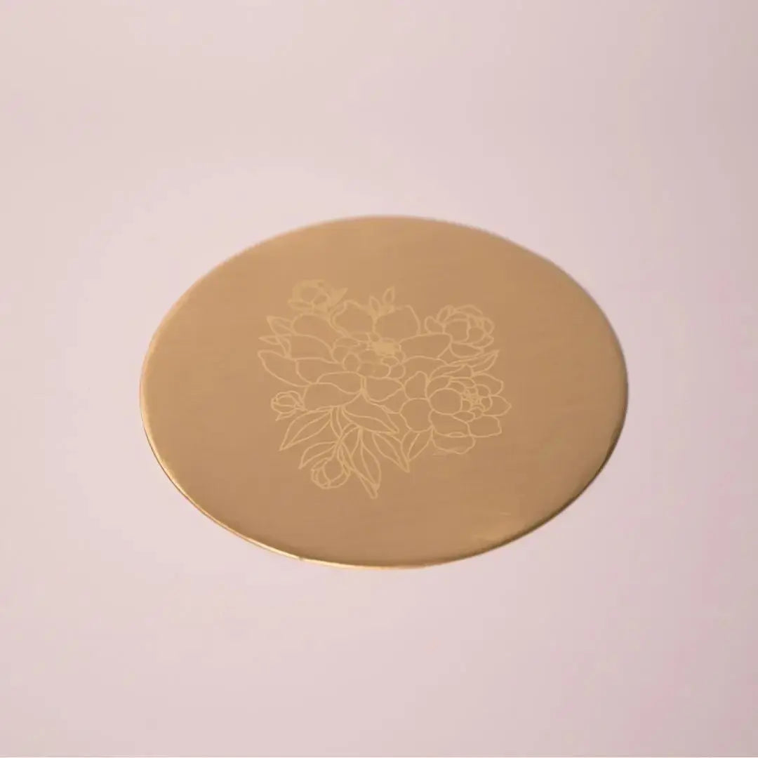 Pure Brass Coasters – Laser-Etched Peony Flower Design (Set of 4) | Luxury Drink Coasters for Home, Dining & Gifting The confetti tree