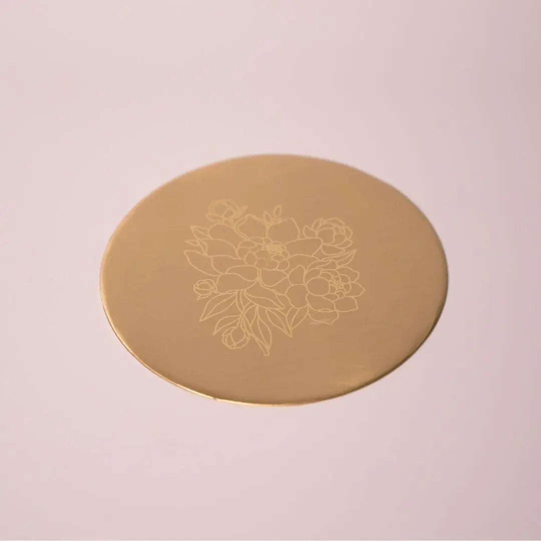 Pure Brass Coasters – Laser-Etched Peony Flower Design (Set of 4) | Luxury Drink Coasters for Home, Dining & Gifting The confetti tree