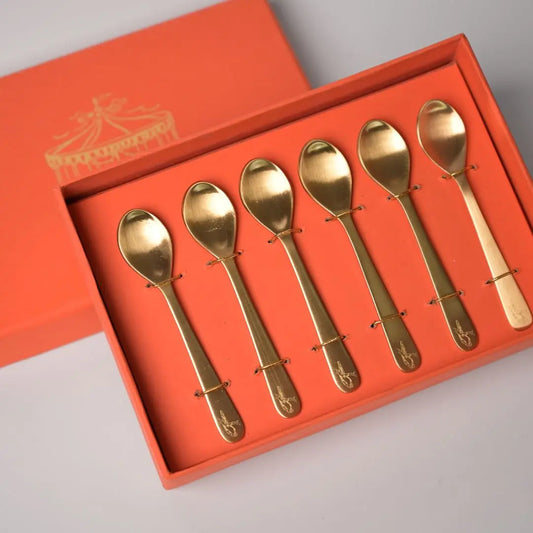 Pure Brass Dessert Spoons – Handcrafted Set of 6 with Engraved Bird Motif | Luxury Cutlery for Desserts, Tea & Gifting The confetti tree