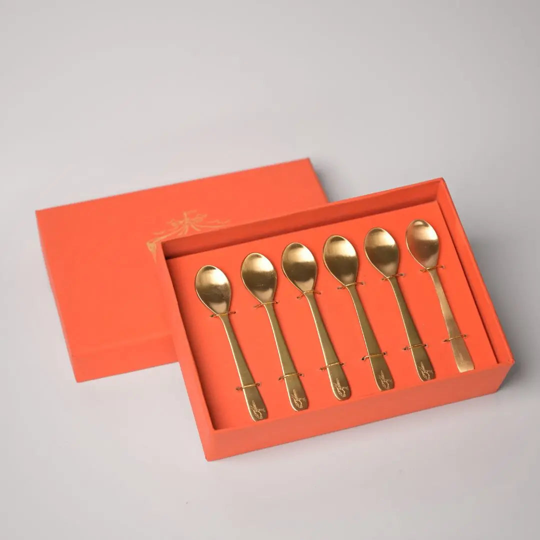 Pure Brass Dessert Spoons – Handcrafted Set of 6 with Engraved Bird Motif | Luxury Cutlery for Desserts, Tea & Gifting The confetti tree