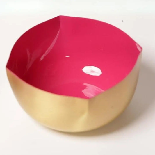 Pure Brass Diya with Pink Enamel – Matte Finish Handcrafted Oil Lamp for Pooja & Festive Décor The confetti tree