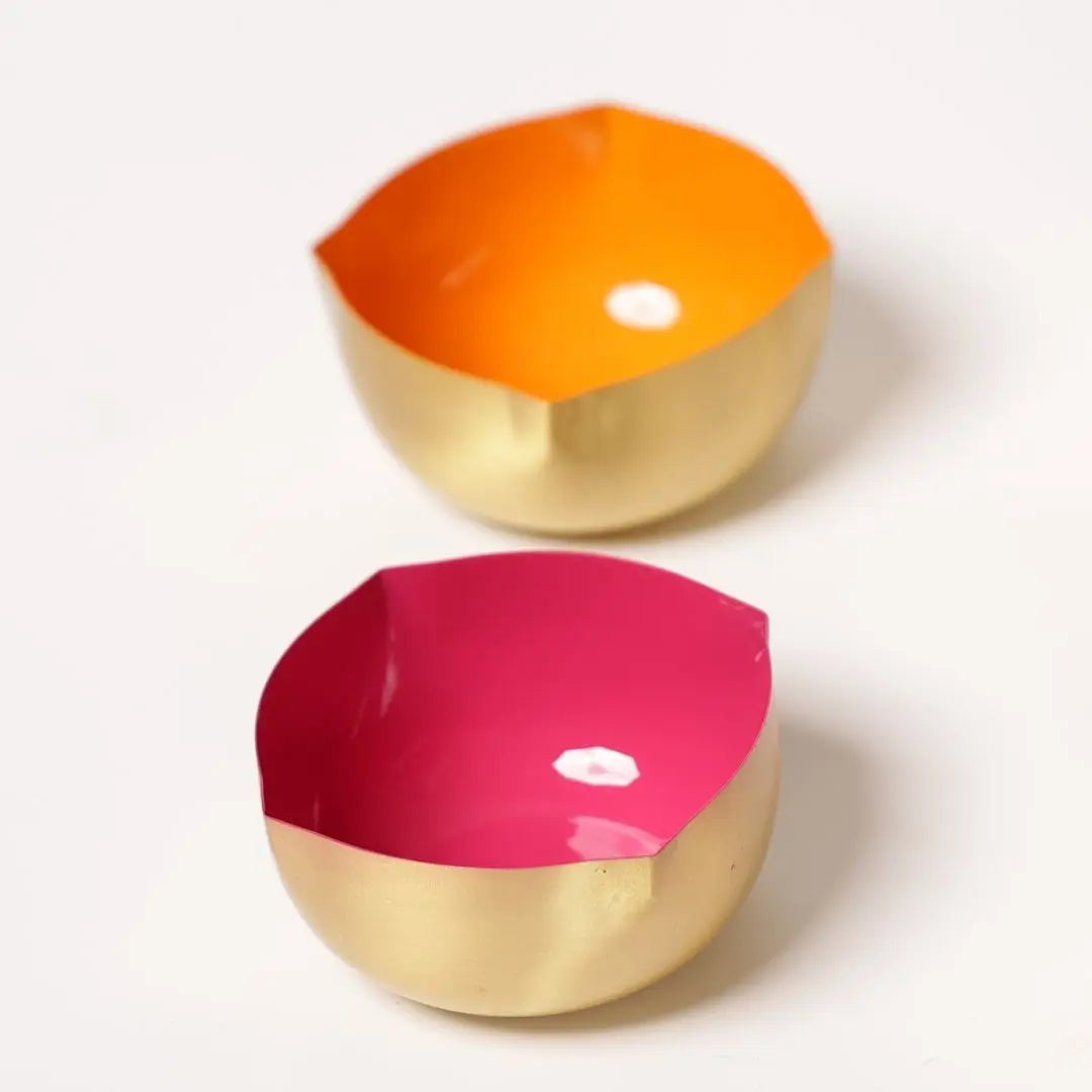 Pure Brass Diya with Pink Enamel – Matte Finish Handcrafted Oil Lamp for Pooja & Festive Décor The confetti tree