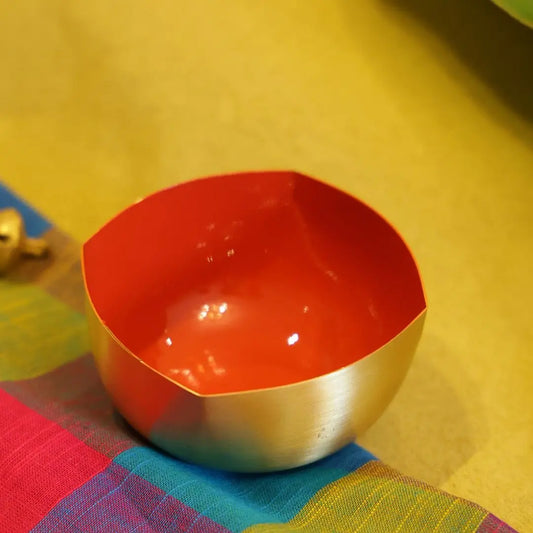 Pure Brass Diya with Red Enamel – Matte Finish Handcrafted Oil Lamp for Pooja & Festive Décor The confetti tree