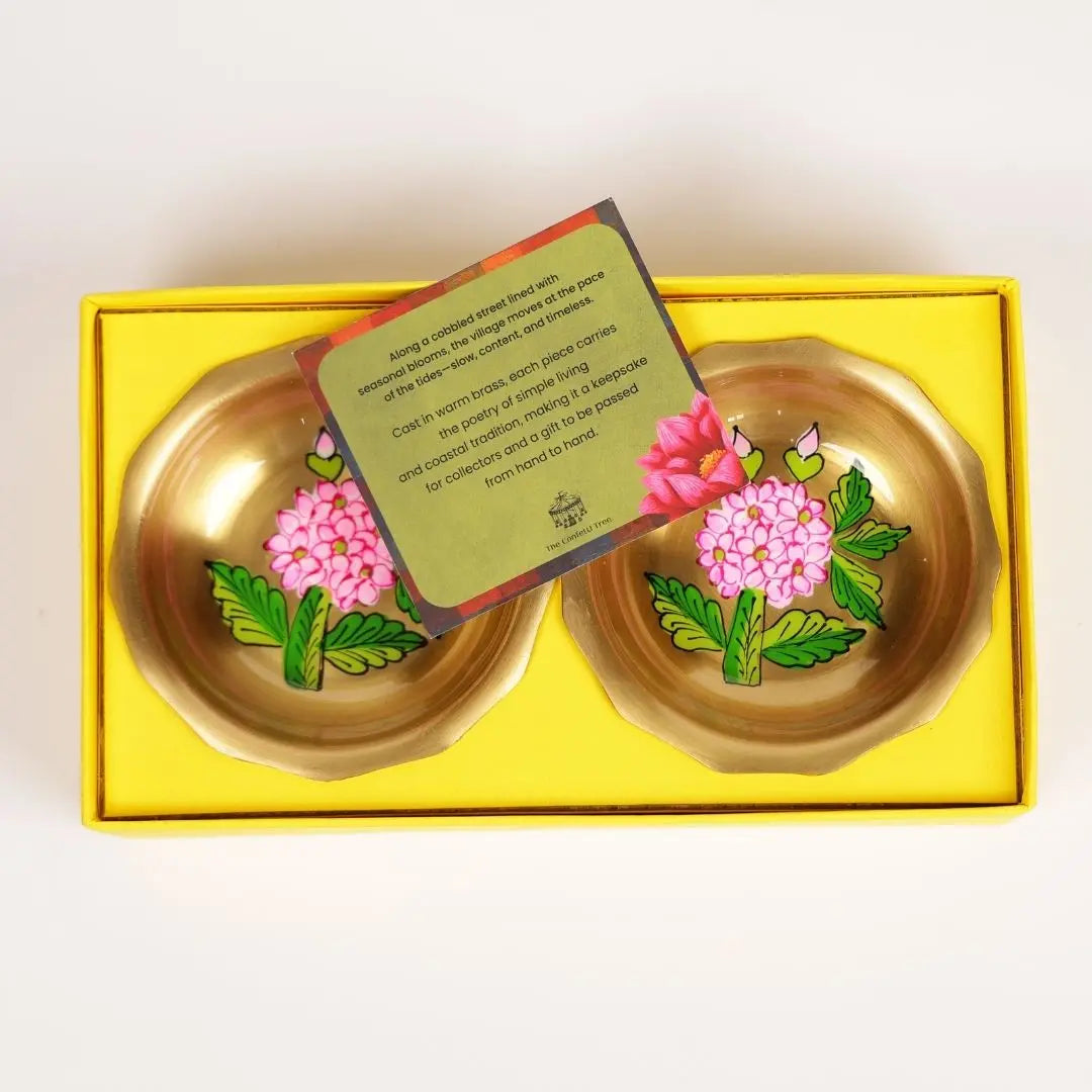 Pure Brass Nut Bowls Gift Set of 2 – Handpainted Floral Design | Luxury Diwali & Festive Gifting The confetti tree