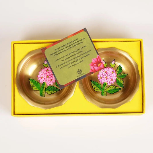 Pure Brass Nut Bowls Gift Set of 2 – Handpainted Floral Design | Luxury Diwali & Festive Gifting The confetti tree