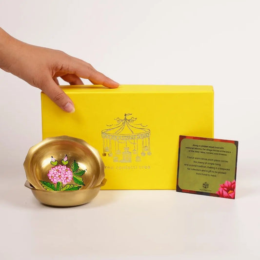 Pure Brass Nut Bowls Gift Set of 2 – Handpainted Floral Design | Luxury Diwali & Festive Gifting The confetti tree