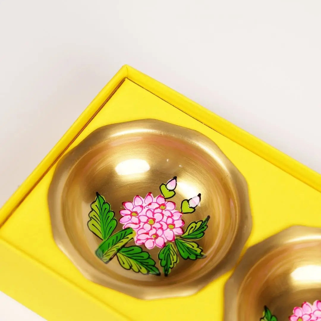 Pure Brass Nut Bowls Gift Set of 2 – Handpainted Floral Design | Luxury Diwali & Festive Gifting The confetti tree