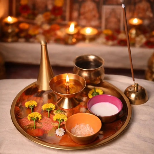 Pure Brass Puja Thali Set – Flower Market Print | Traditional Pooja Thali for Aarti, Festivals, Rituals & Gifting The confetti tree