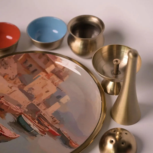 Pure Brass Puja Thali Set – Handcrafted Brass Aarti Plate with Bowls & Accessories | Traditional Pooja Thali for Festivals, Rituals & Gifting The confetti tree