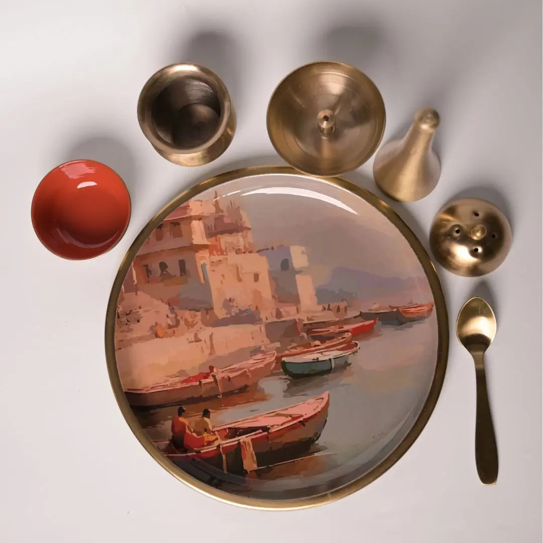 Pure Brass Puja Thali Set – Handcrafted Brass Aarti Plate with Bowls & Accessories | Traditional Pooja Thali for Festivals, Rituals & Gifting The confetti tree