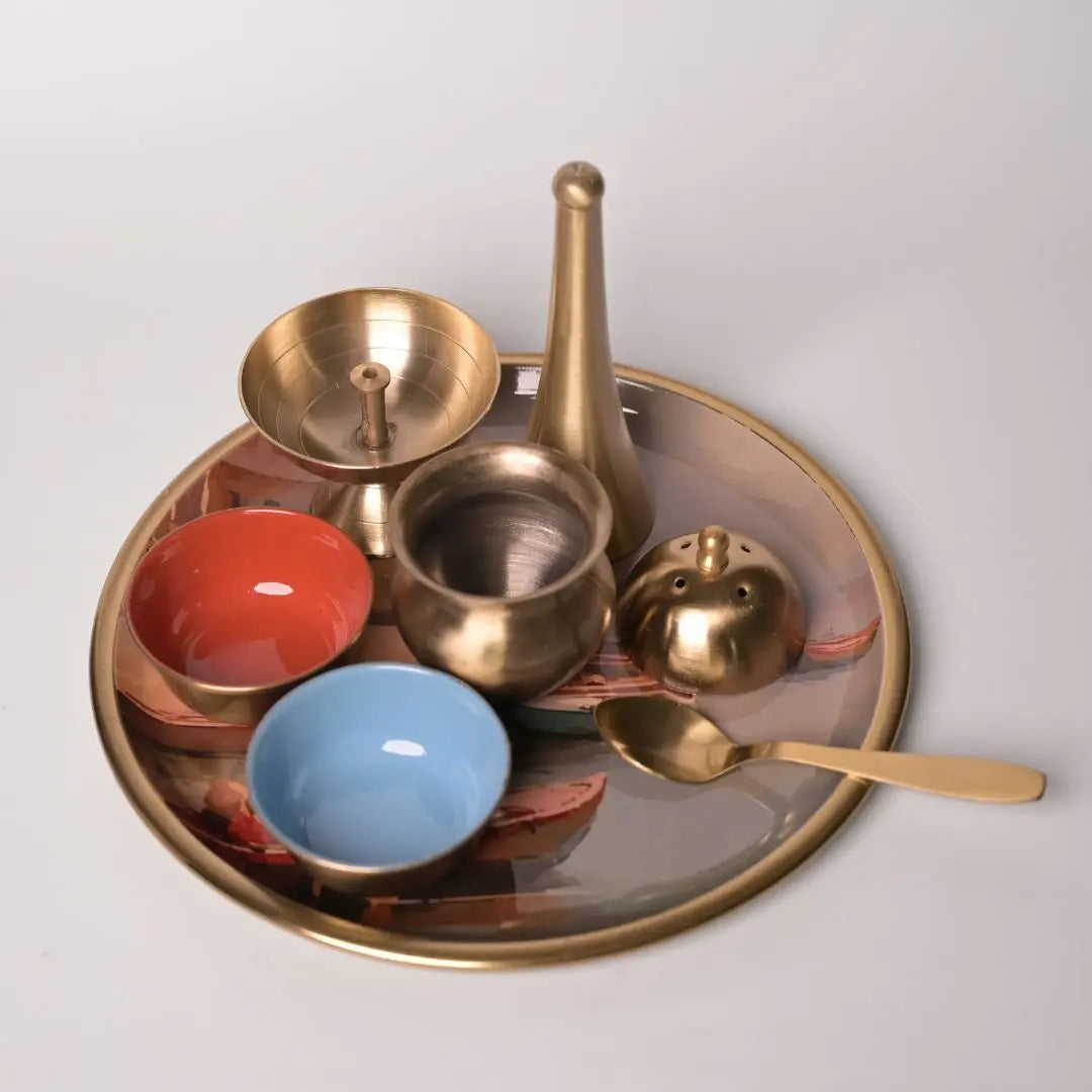 Pure Brass Puja Thali Set – Handcrafted Brass Aarti Plate with Bowls & Accessories | Traditional Pooja Thali for Festivals, Rituals & Gifting The confetti tree