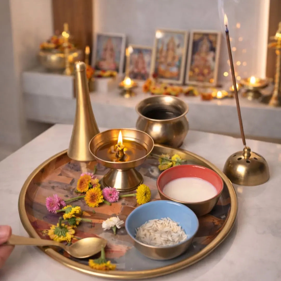Pure Brass Puja Thali Set – Handcrafted Brass Aarti Plate with Bowls & Accessories | Traditional Pooja Thali for Festivals, Rituals & Gifting The confetti tree