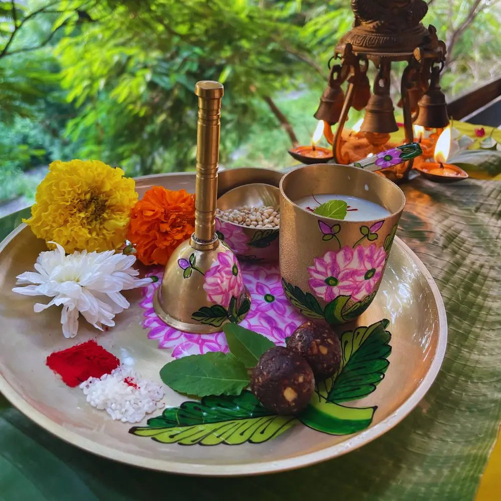 Pure Brass Puja Thali Set | Set of 5 The confetti tree