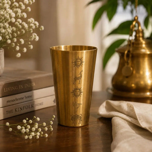 Pure Brass Tumbler for Drinking Water | Handcrafted Vintage Brass Glass | Ayurvedic Water Cup | Traditional Indian Drinkware The confetti tree