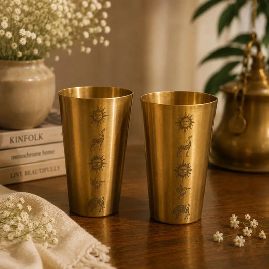 Pure Brass Tumbler for Drinking Water | Handcrafted Vintage Brass Glass | Ayurvedic Water Cup | Traditional Indian Drinkware The confetti tree